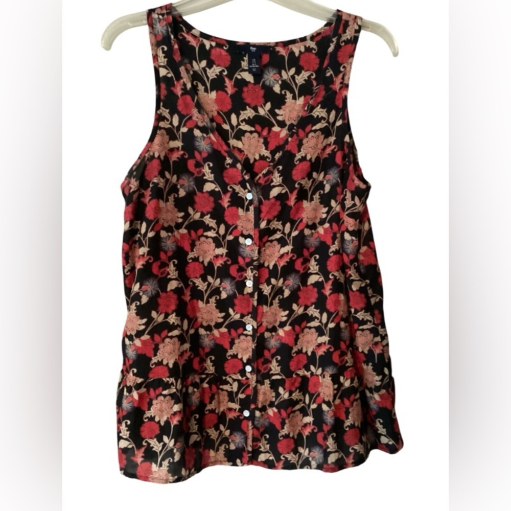 GAP Red and Pink Sleeveless Blouse with Ruffle